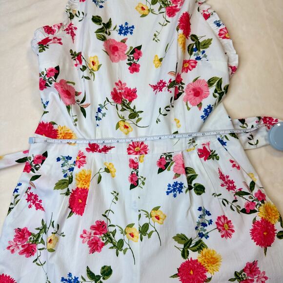 Gal Meets Glam Beverly Ruffle Floral Cotton Wide Leg Jumpsuit White Women’s 4 - Picture 8 of 16